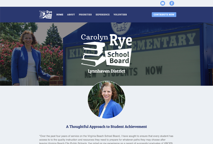 Screenshot of website for Carolyn Rye for Virginia Beach School Board